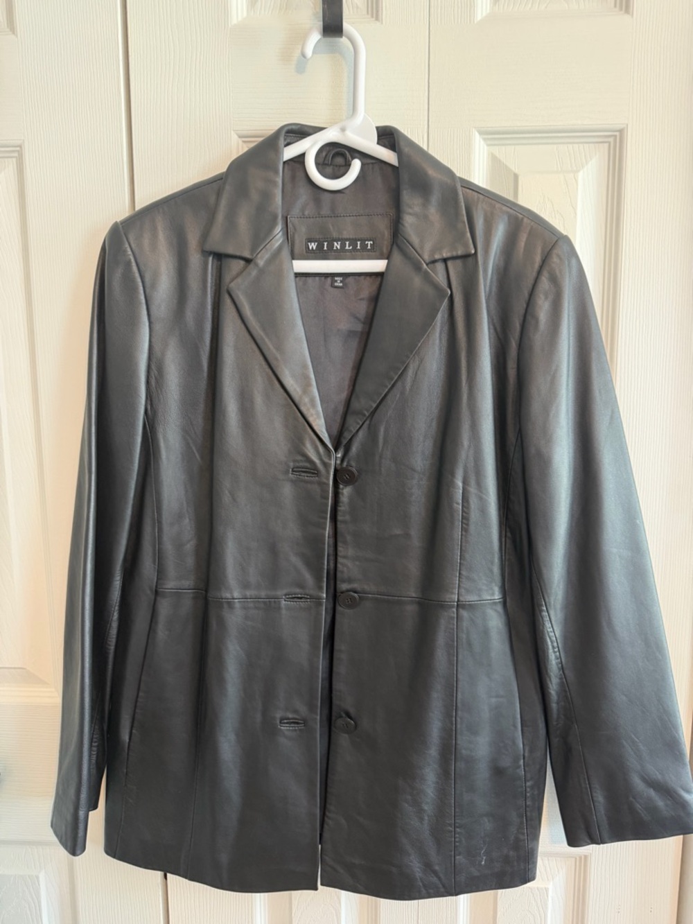 Winlit Black Leather Button-Front Jacket
